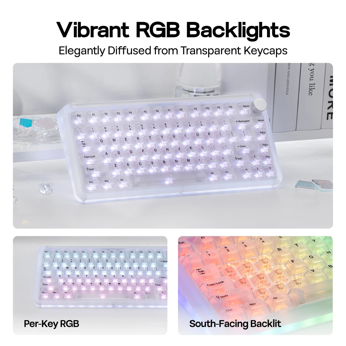 Kiiboom Phantom81 V4 Acrylic Semi-Translucent Mechanical Keyboard - 75% 3-Way Wireless Gaming Keyboard with Creamy Gasket, 8000Mah Battery, RGB Backlit Keys, Luminous Shine-Through, Hot Swap, NKRO, Stainless Steel, 2.4G, 1.5Kg, Pc/Win/Mac Support