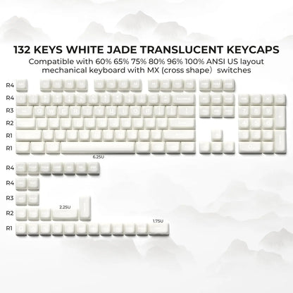 XVX White Jade Double Shot PBT Keycap Set - 132 MDA Profile Compatible with 60%/65%/75%/TKL/96% Layout Cherry MX Switch Mechanical Keyboards