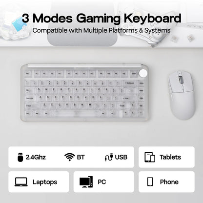 Kiiboom Phantom81 V4 Acrylic Semi-Translucent Mechanical Keyboard - 75% 3-Way Wireless Gaming Keyboard with Creamy Gasket, 8000Mah Battery, RGB Backlit Keys, Luminous Shine-Through, Hot Swap, NKRO, Stainless Steel, 2.4G, 1.5Kg, Pc/Win/Mac Support