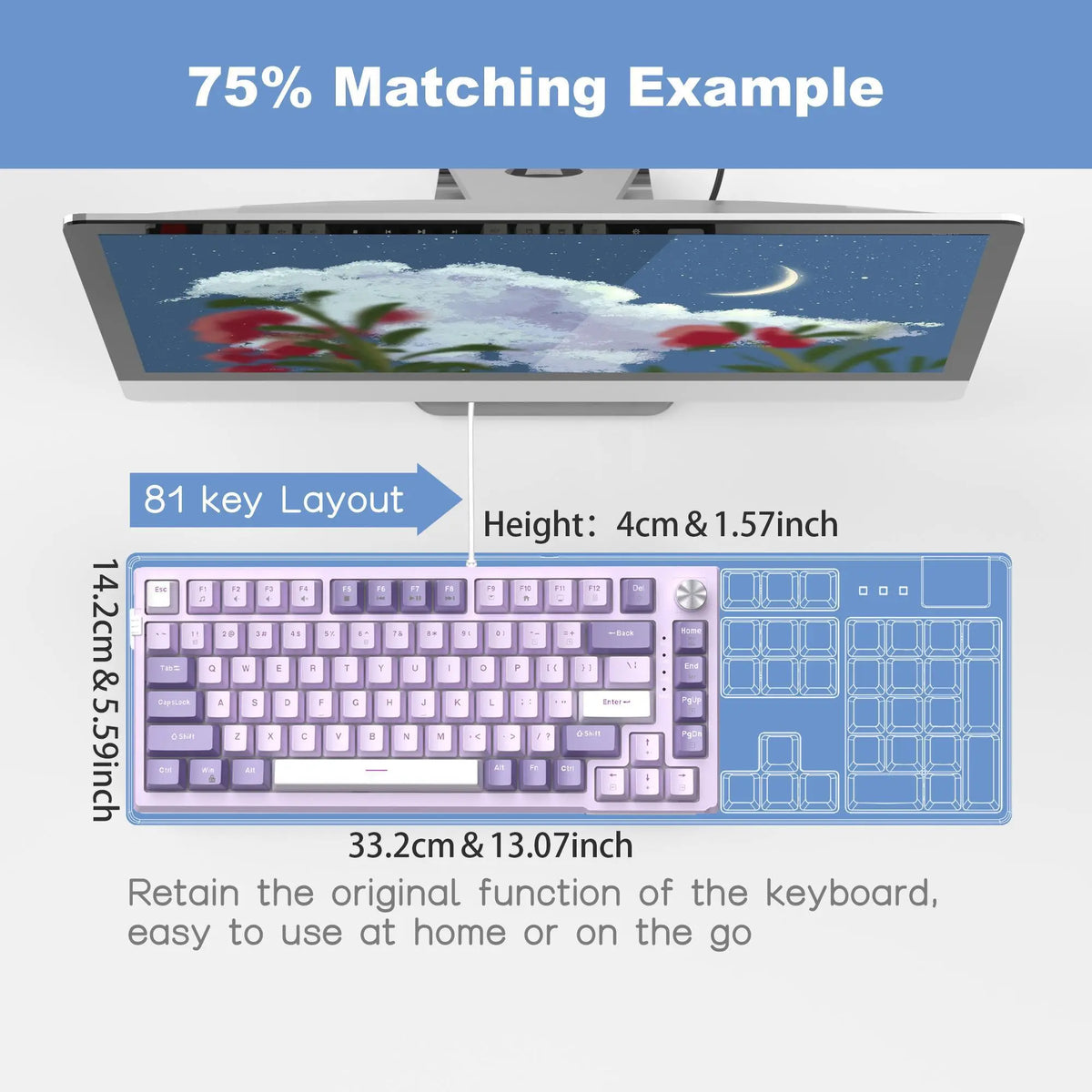 Magegee SKY81 75% Mechanical Gaming Keyboard - Gasket Hot Swappable Wired, 5-Layer Sound Dampening, Knob Control, RGB Backlit, NKRO, Win/Mac Compatible Creamy Keyboard